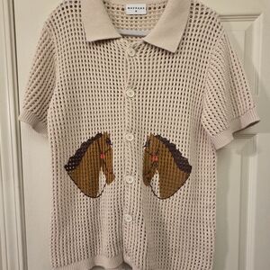 Mayoral Beige Knit Button Down Shirt with Horse Design